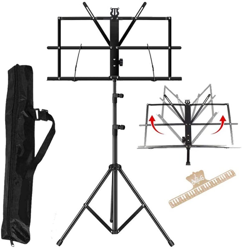ENNBOM 2-in- 1 Music Stand Portable Folding Sheet Music Stand Adjustable Music Sheet Clip Professional Music Sheet Holder with Carry Bag (Pack of 1) - Image 1